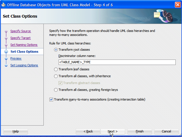 The Offline Database Objects dialog