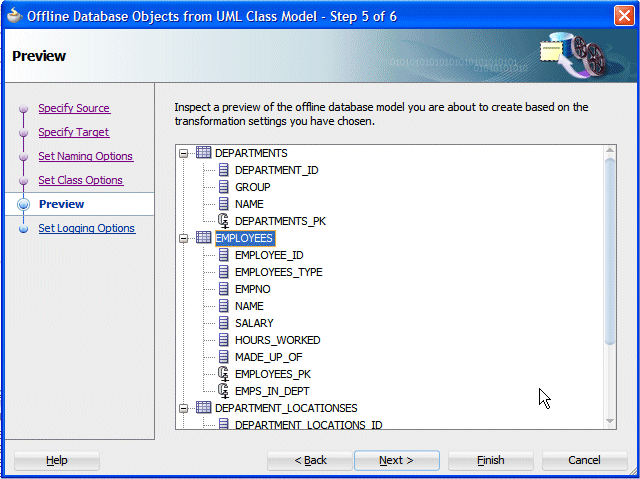 The Offline Database Objects dialog