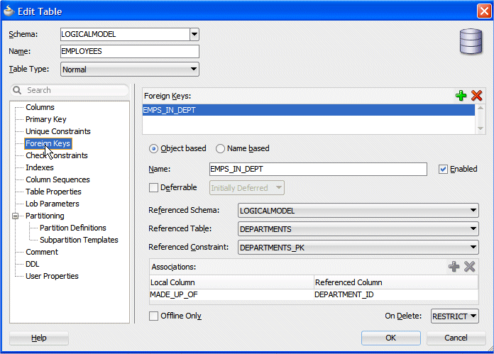 Edit Table dialog