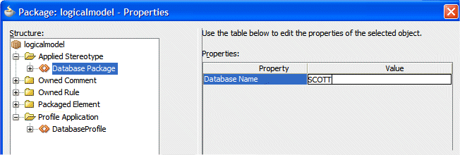 The Package properties dialog 