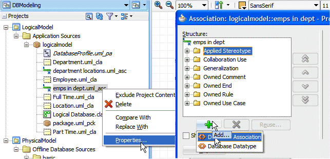 The Association properties dialog 