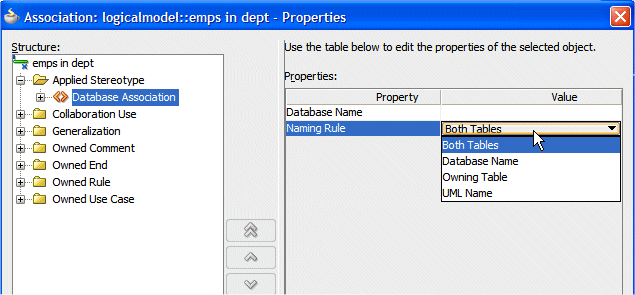 The Association properties dialog 