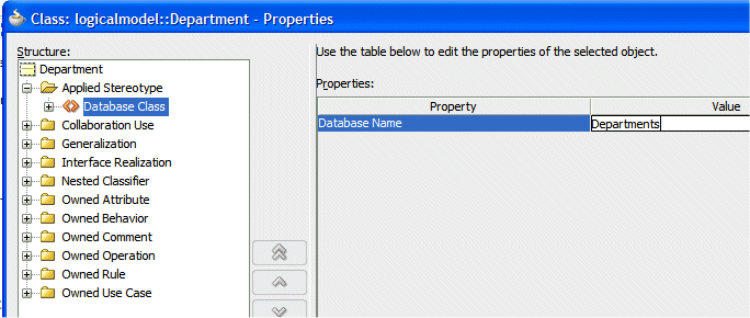 The Class properties dialog 