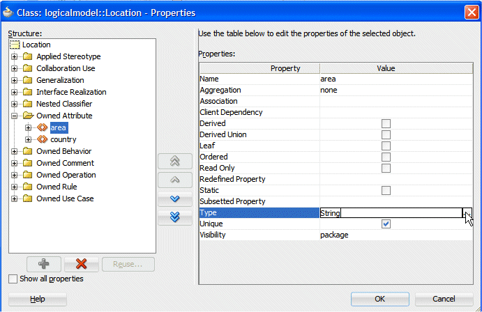 The Class Properties dialog