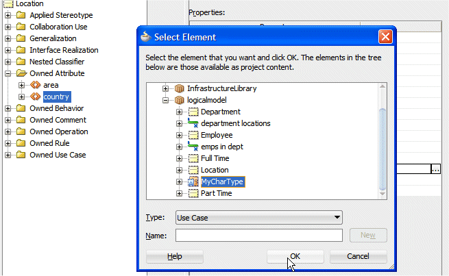 The Select Element dialog