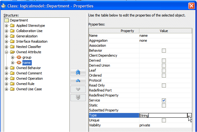 The Class properties dialog 