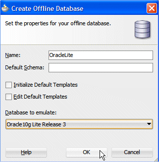 The Create Offline Database dialog 