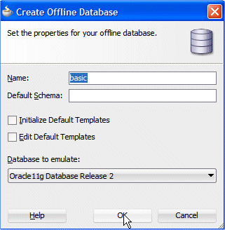 The Create Offline Database dialog