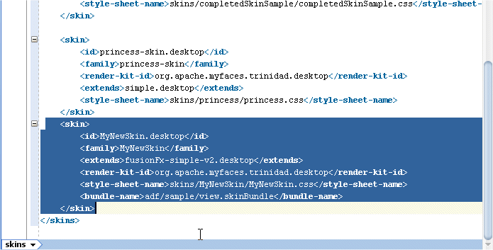 The xml code for MyNewSkin.