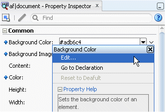 Calling the Edit dialog for the Background field.