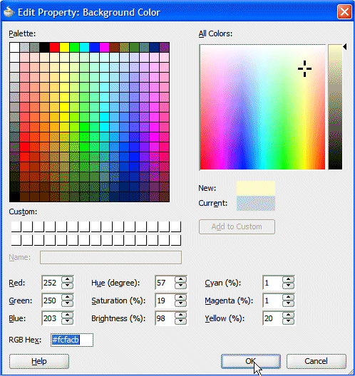 Background colot property dialog.