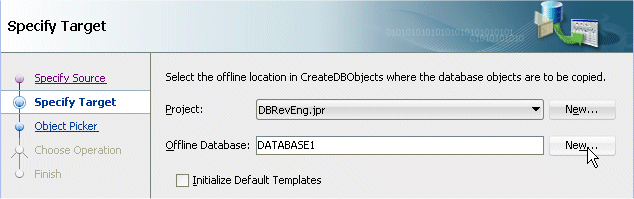 Copy Database Objects to a Project dialog