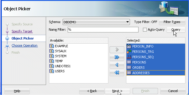 Copy Database Objects to a Project dialog