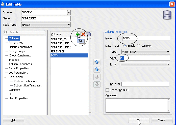 Edit Table dialog