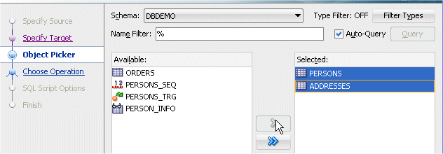 Generate SQL from Database Objects dialog