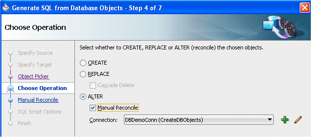 Generate SQL from Database Objects dialog