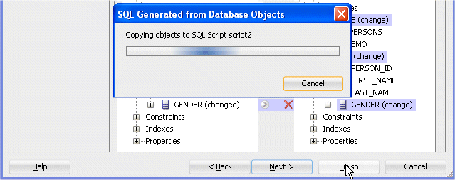 Generate SQL from Database Objects dialog