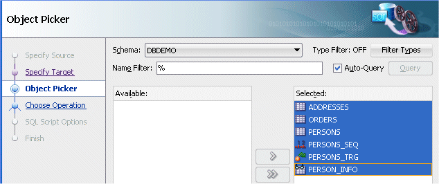 Generate SQL from Database Objects dialog