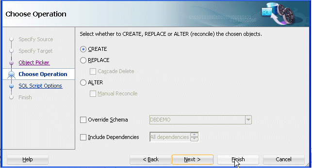 Generate SQL from Database Objects dialog