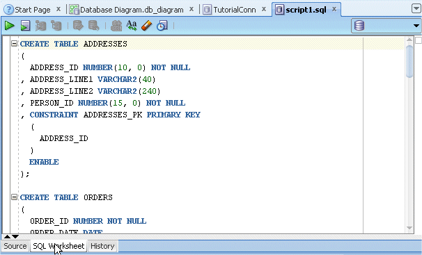 SQL Script in SQL Worksheet