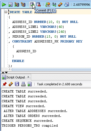 SQL Script in SQL Worksheet and Script Output