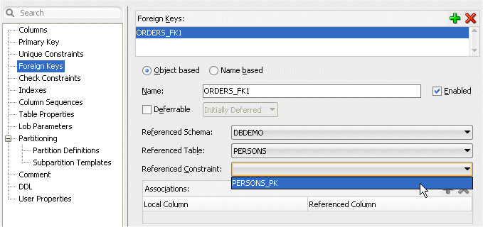 Create Table dialog