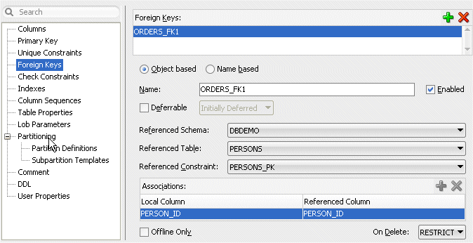 Create Table dialog