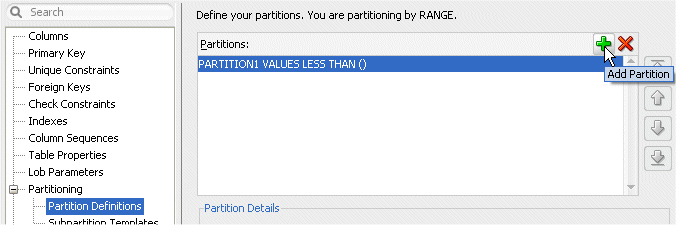 Create Table dialog