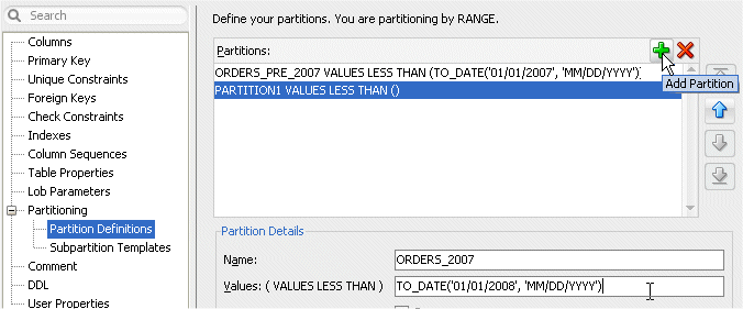 Create Table dialog