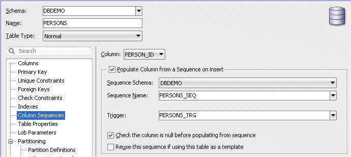 Edit Table dialog