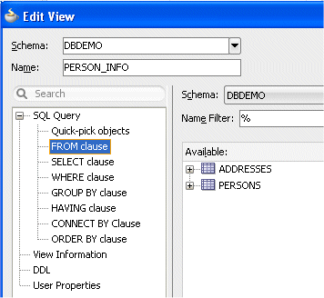 Edit View dialog