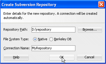 Create Subversion repository dialog box
