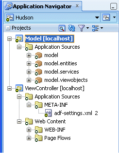The Application Navigator with the Model project 