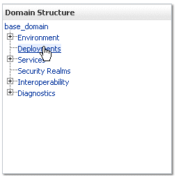WebLogic Administration Console, selecting Deployments