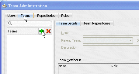 The Team Administration dialog box