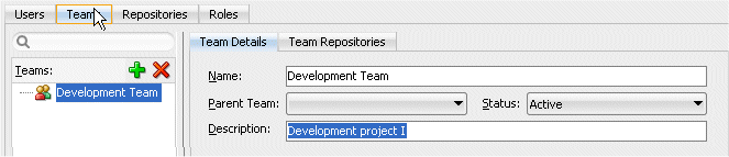 the Team Administration dialog box
