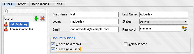 The Team Users dialog box