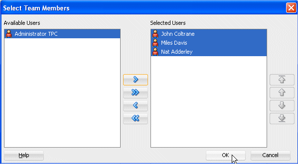 The Select Team Members dialog box