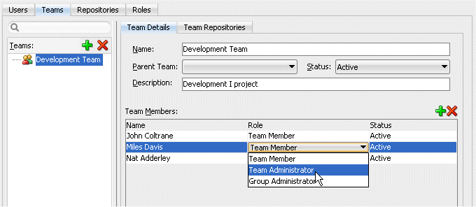 the Select Team Members dialog box