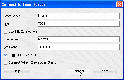 Connect to Team Server dialog box