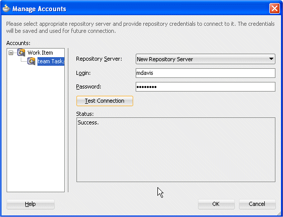 Manage account dialog box to reconnect as mdavis