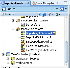 The DepartmentsView.xml  in the Application Navigator tab