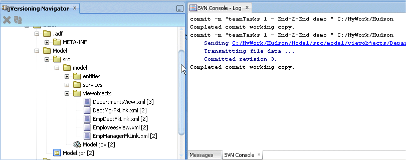 The SVN Console log