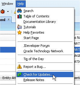 The Check for Updates menu option