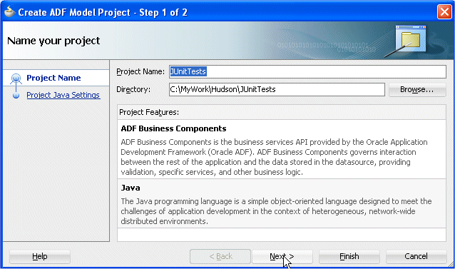 Create ADF Model Project dialog