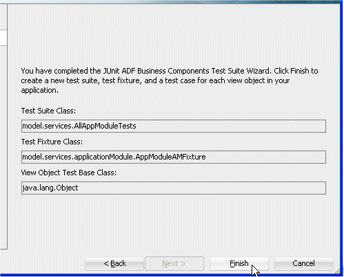 the JUnit ADF Business Components Test Suite wizard