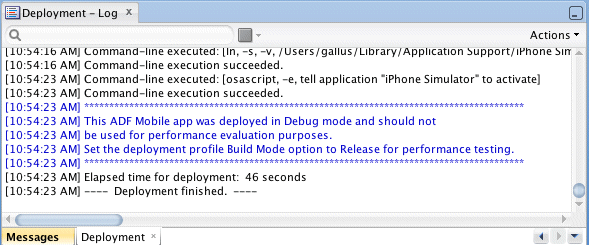 deployment log window - deployment finished