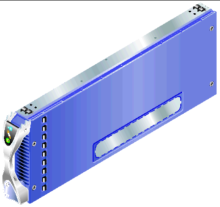 Diagram showing the front and side view of a B100x server blade.