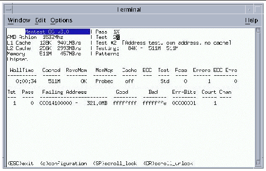 Screen shot with a row of data identifying the part of memeory affected by an error