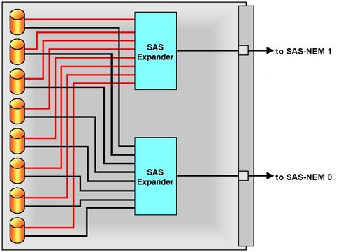 Figure showing the disk module’s connection
to the chassis NEMs.